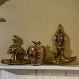 Gold Yoga Figurines and Mosaic Apple Decor